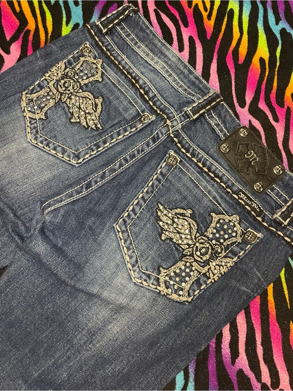 Miss Me Dark Blue Shorts with Embellished Back Pockets